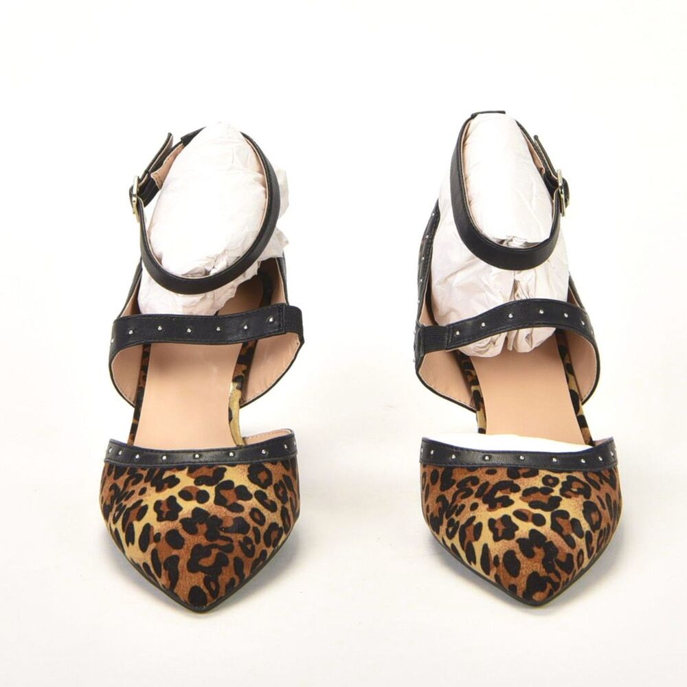 Array Leopard Print Leather Fabric Criss Cross He… - image 3